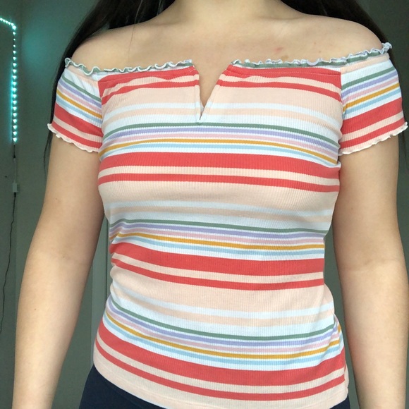 Striped Off The Shoulder Top - Picture 1 of 4